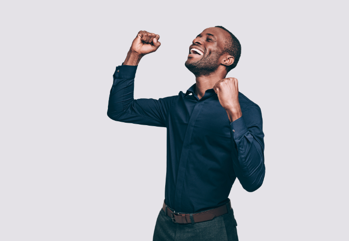 Happy Man on Plain Grey Background